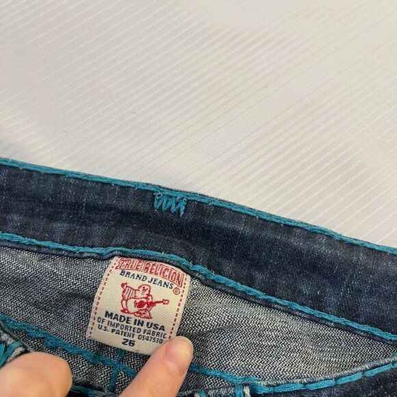 True Religion Joey Super T Denim Blue Stitch Jeans Size 26 Rare - Picture 8 of 11